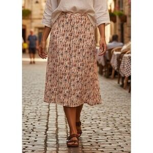 Adini Womens Plus Midi Skirt 4X Brown Floral Elastic Waistband Lined Viscose NWT